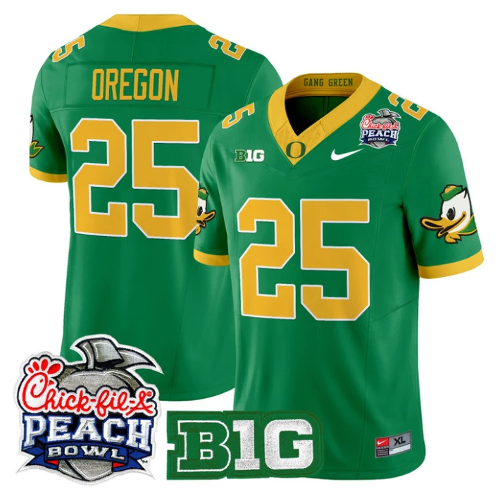 Oregon Jersey #25 Oregon Ducks 2026 Peach Bowl Patch Limited Stitched Green by NCAA Football Jersey