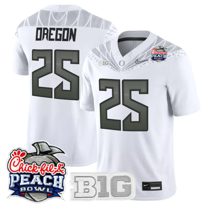Oregon Jersey #25 Oregon Ducks 2026 Peach Bowl Patch Limited Stitched White by NCAA Football Jersey