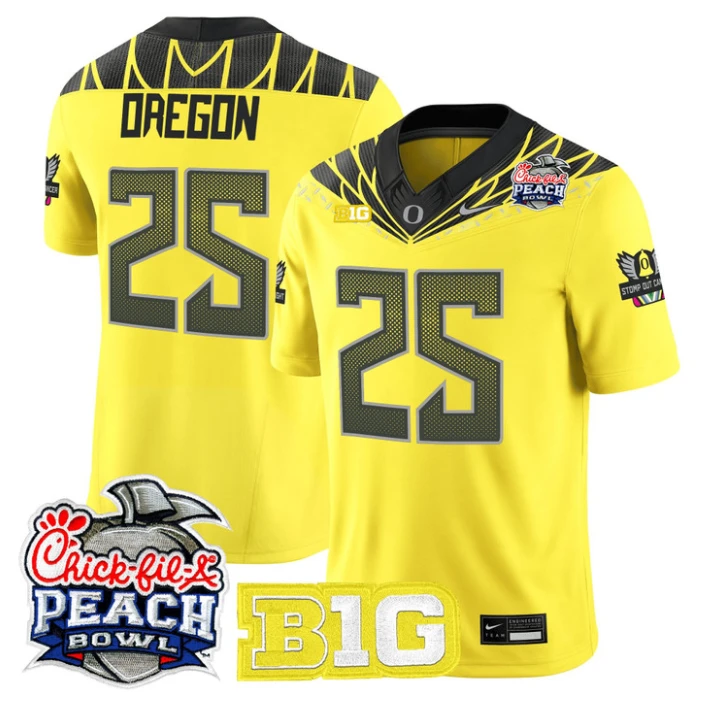 Oregon Jersey #25 Oregon Ducks 2026 Peach Bowl Patch Limited Stitched Yellow by NCAA Football Jersey