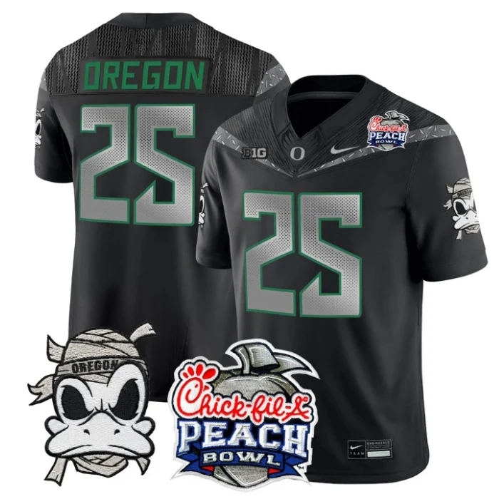 Oregon Jersey #25 Oregon Ducks Mummy Duck 2026 Peach Bowl Stitched Black by My Store NCAA Football Jerseys