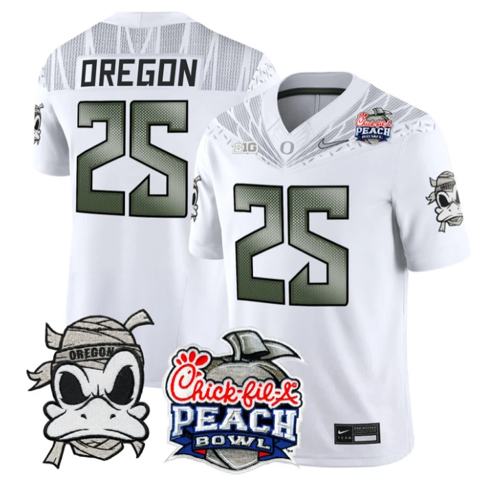 Oregon Jersey #25 Oregon Ducks Mummy Duck 2026 Peach Bowl Stitched White by My Store NCAA Football Jerseys
