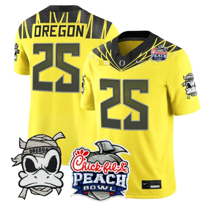 Oregon Jersey #25 Oregon Ducks Mummy Duck 2026 Peach Bowl Stitched Yellow by My Store NCAA Football Jerseys