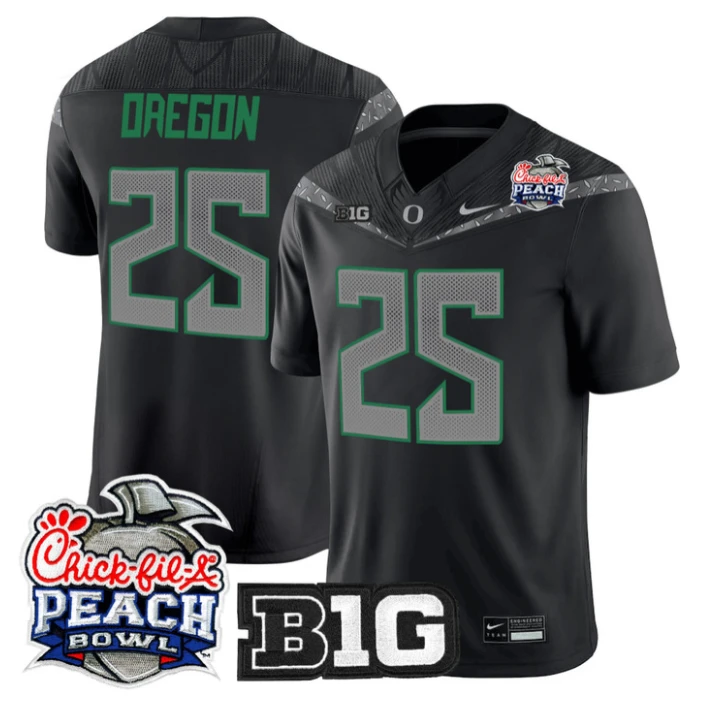 Oregon Jersey #25 Oregon Ducks 2026 Peach Bowl Patch Limited Stitched by My Store NCAA Football Jerseys