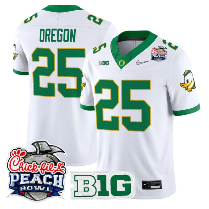 Oregon Jersey #25 Oregon Ducks 2026 Peach Bowl Patch Limited Stitched by My Store NCAA Football Jerseys