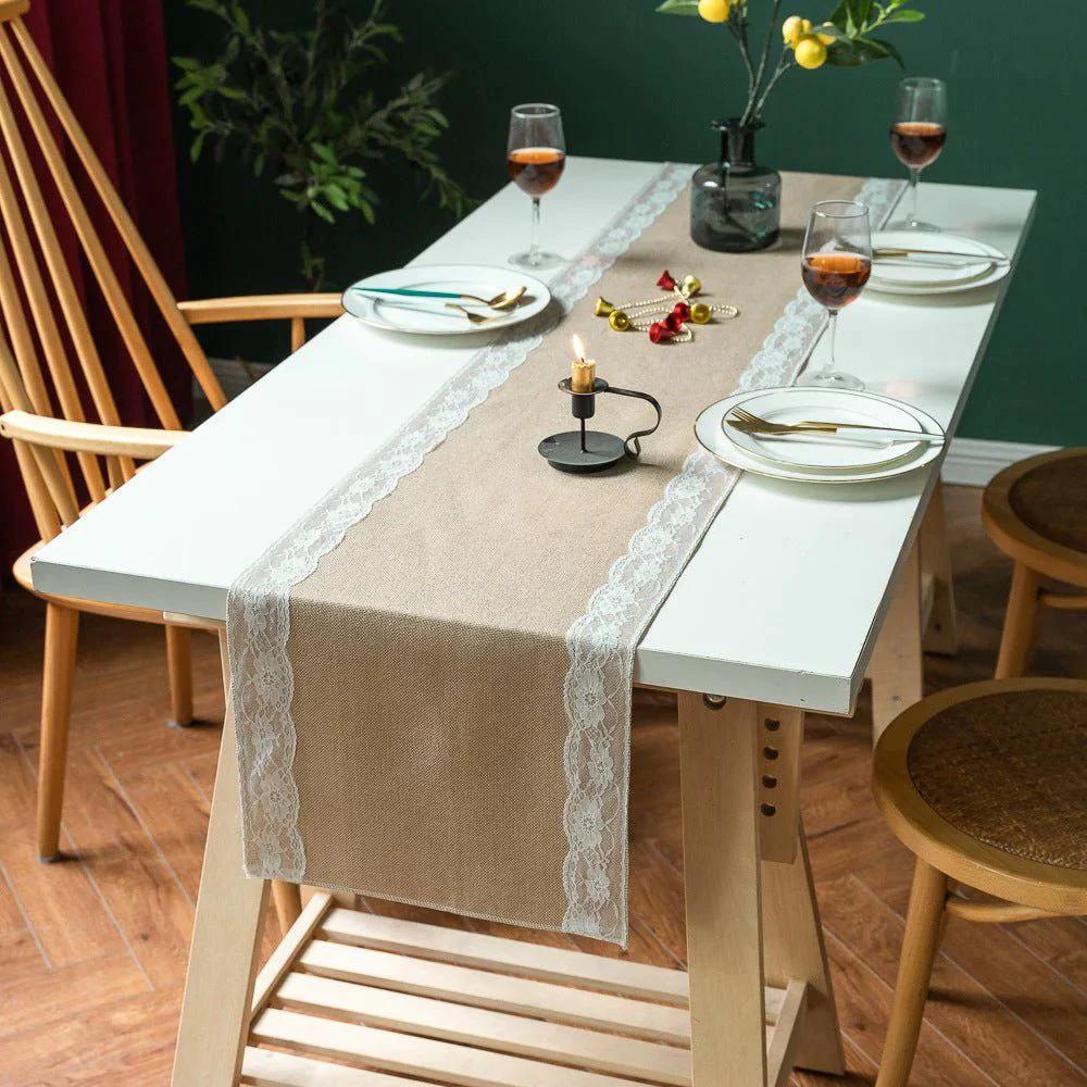 Ornate Blossom Lace Edge Table Runner by Casa & Beyond