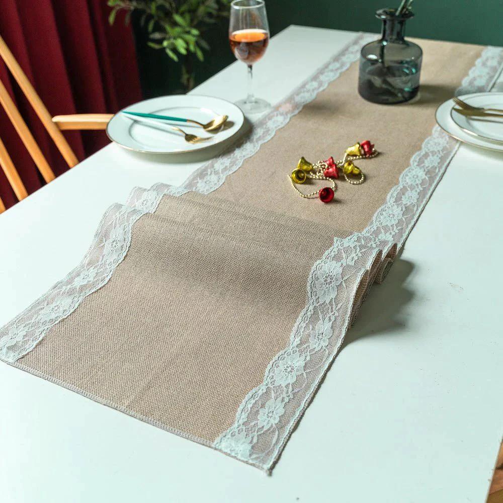 Ornate Blossom Lace Edge Table Runner by Casa & Beyond