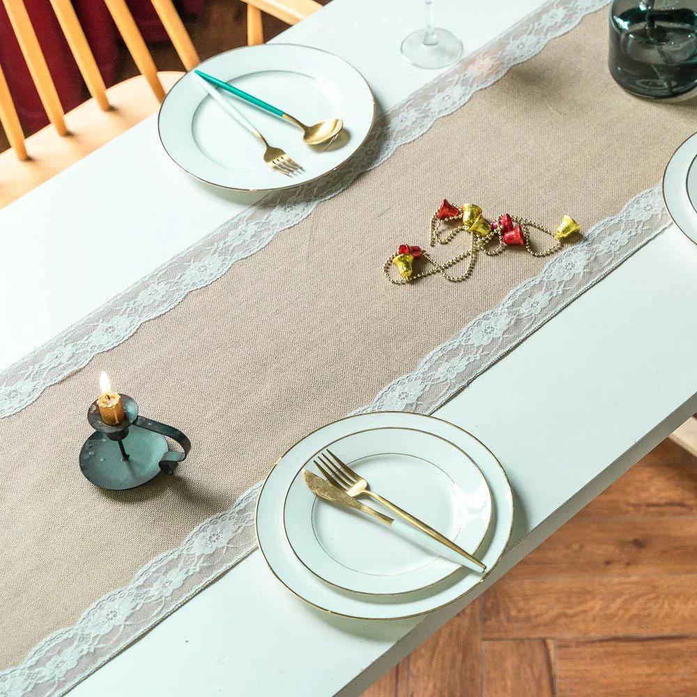 Ornate Blossom Lace Edge Table Runner by Casa & Beyond