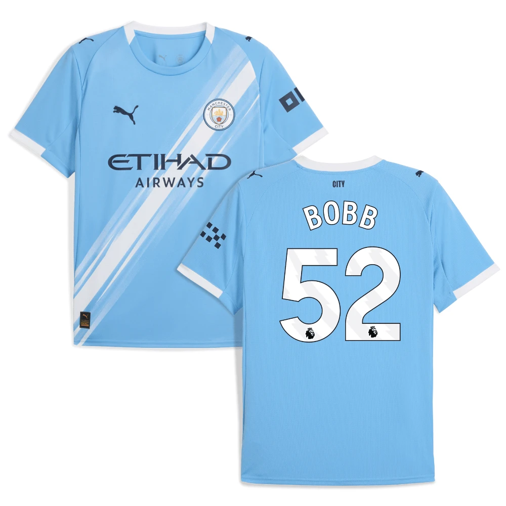 Oscar Bobb 52 Manchester City 2025-26 Home Men Jersey – Sky Blue by Soccer Jersey