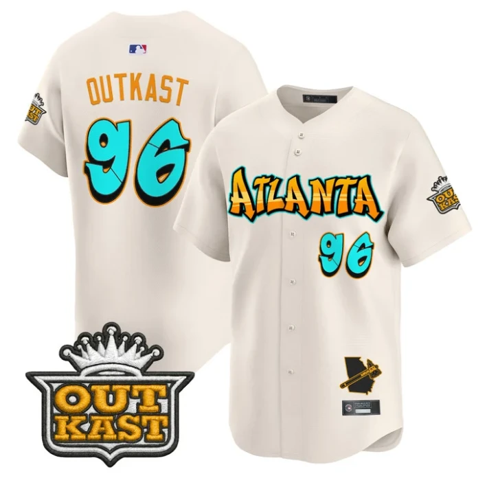 OutKast Jersey #96 Atlanta Braves Graffiti A-Town Edition Stitched Cream by My Store