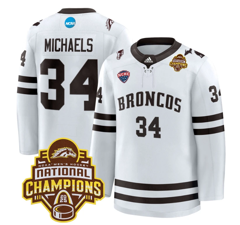 Pat Ferschweiler Jersey #22 Western Michigan Broncos 2025 National Champions Patch Premium Stitched White by Hockey David
