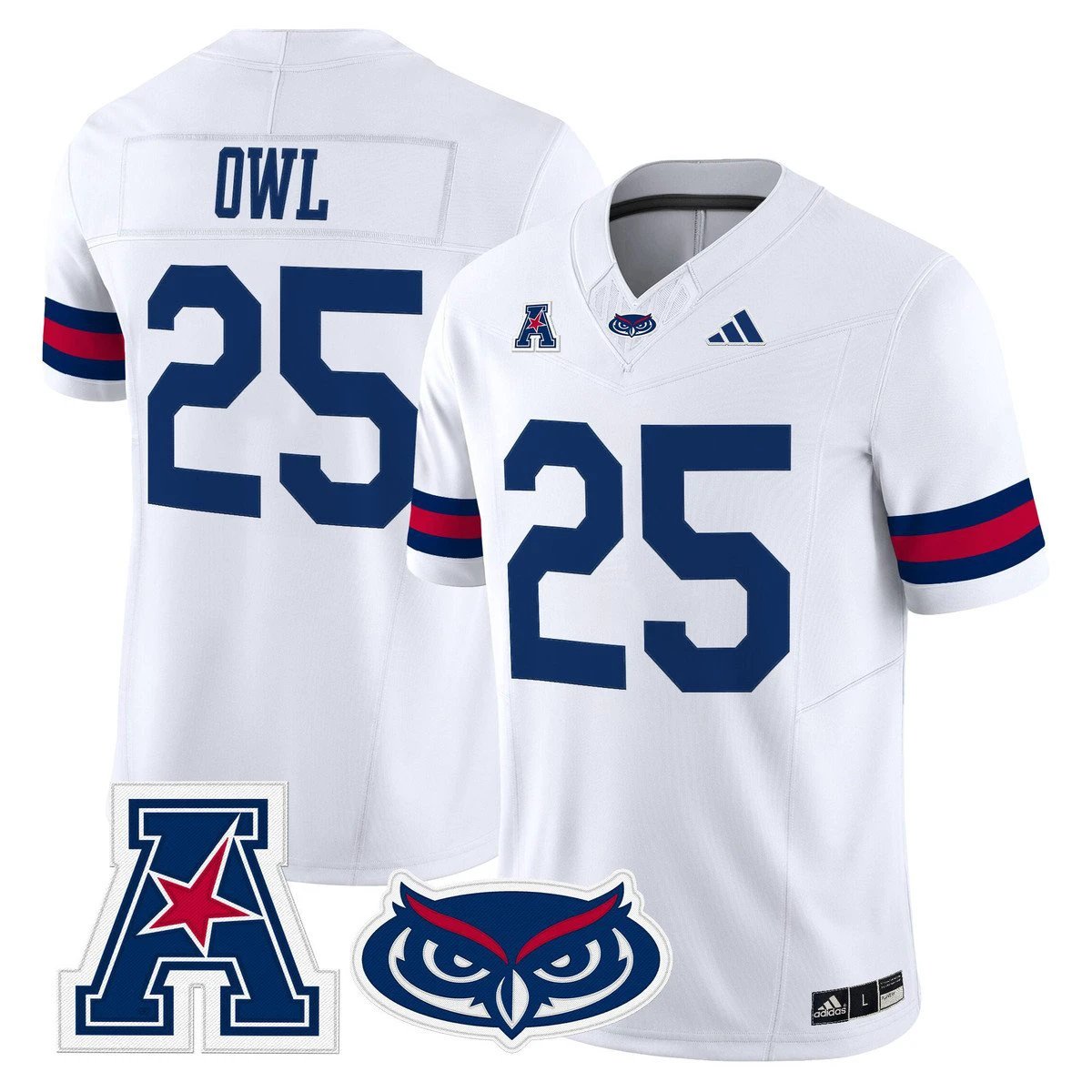 Owl Jersey #25 Florida Atlantic Owls 2025 All Stitched White by My Store NCAA Football Jerseys