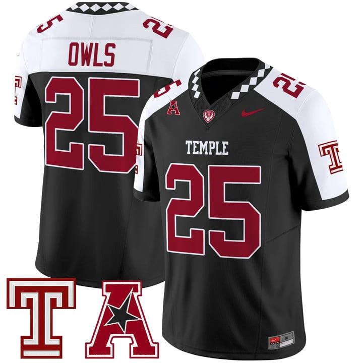 Owls Jersey #25 Temple Owls 2025 Vapor Limited Stitched by My Store NCAA Football Jerseys