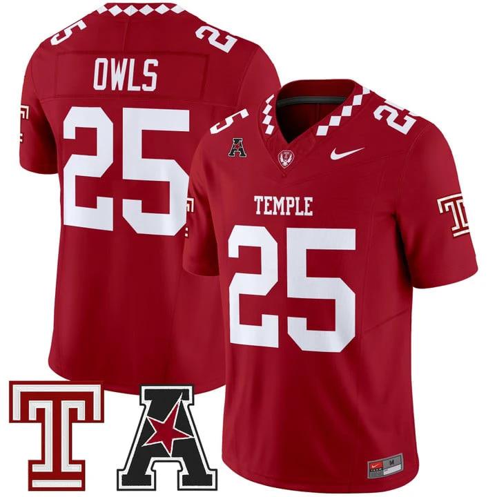 Owls Jersey #25 Temple Owls 2025 Vapor Limited Stitched by My Store NCAA Football Jerseys