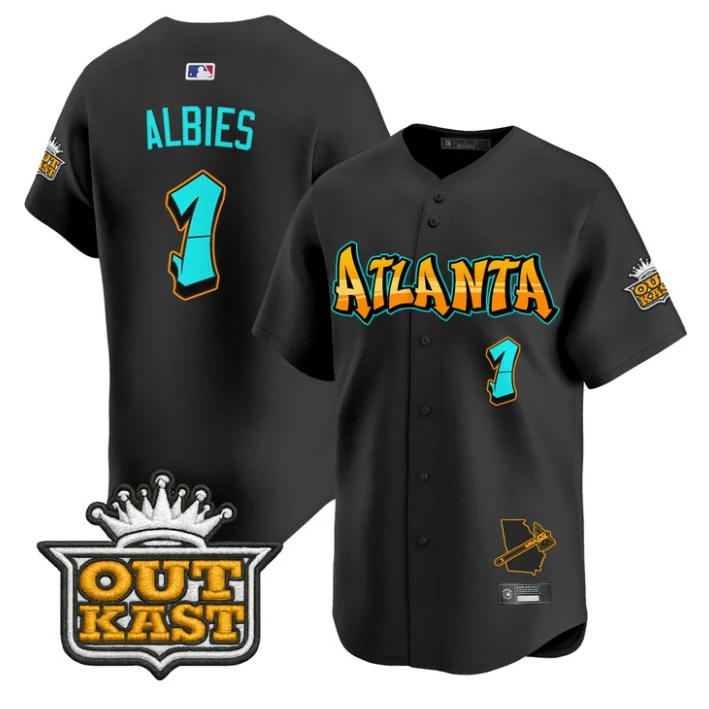 Ozzie Albies Jersey #1 Atlanta Braves Graffiti A-Town Edition Stitched Black by My Store