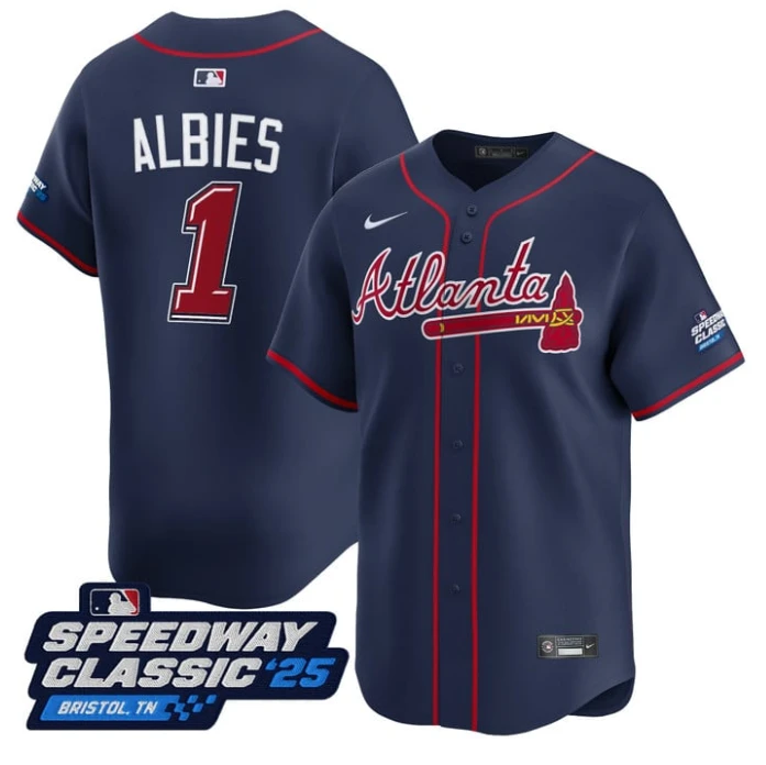 Ozzie Albies Jersey #1 Atlanta Braves Speedway Classic Limited Stitched Navy by My Store
