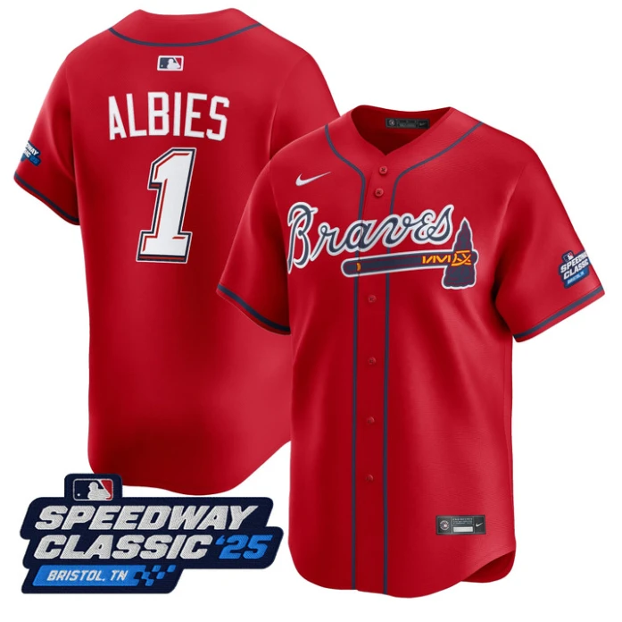 Ozzie Albies Jersey #1 Atlanta Braves Speedway Classic Limited Stitched Red by My Store