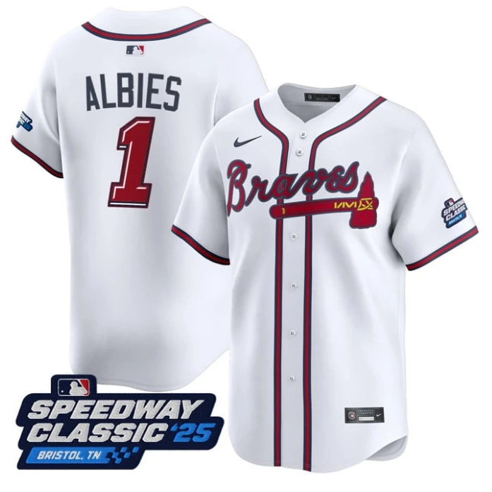 Ozzie Albies Jersey #1 Atlanta Braves Speedway Classic Limited Stitched White by My Store