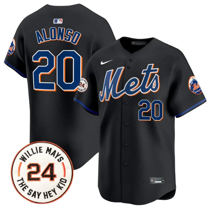 Pete Alonso Jersey #20 Mets Willie Mays Patch Vapor Premier Limited Stitched Black by My Store