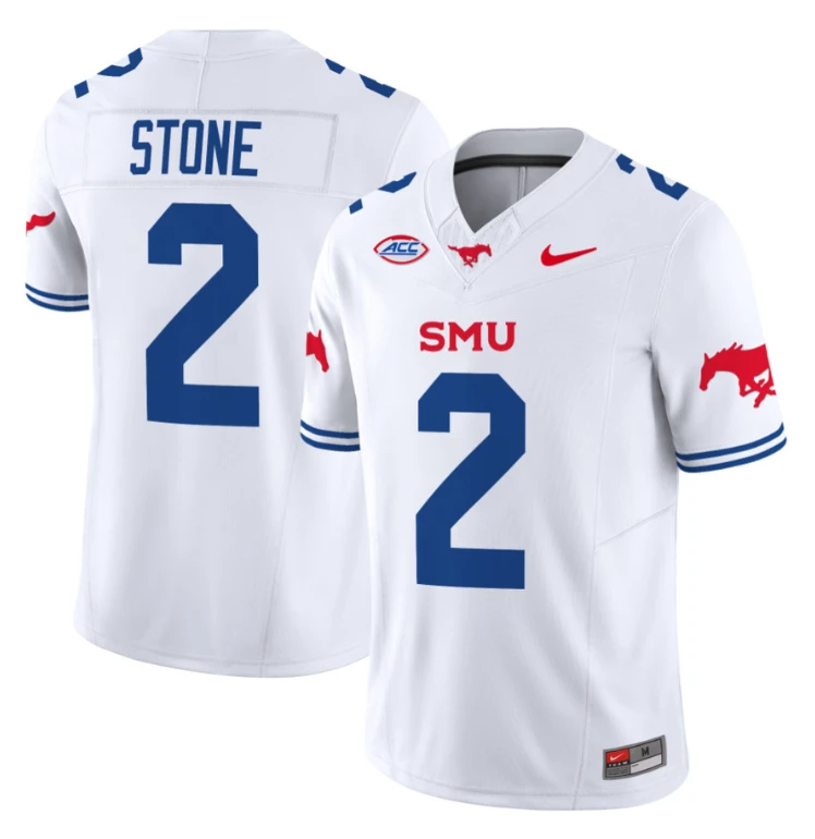 Preston Stone Jersey #2 SMU Mustangs Icy College Football Vapor Limited White by My Store