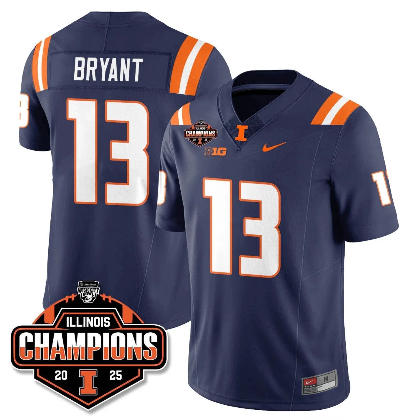 Pat Bryant Jersey #13 Illinois Fighting 2025 Music City Bowl Champions Stitched by My Store NCAA Football Jerseys