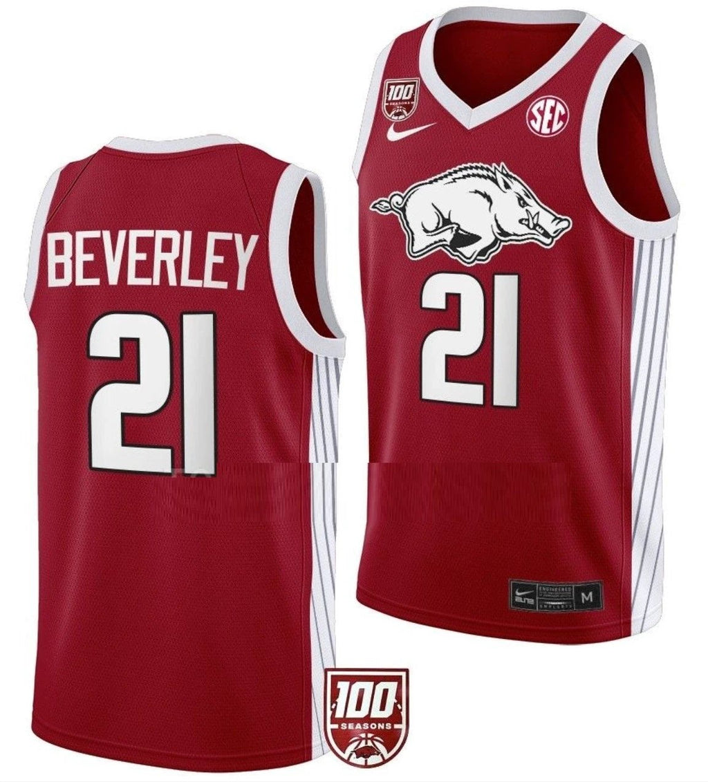Patrick Beverley Jersey Arkansas Razorbacks College Basketball 100 Season #21 by My store basketball