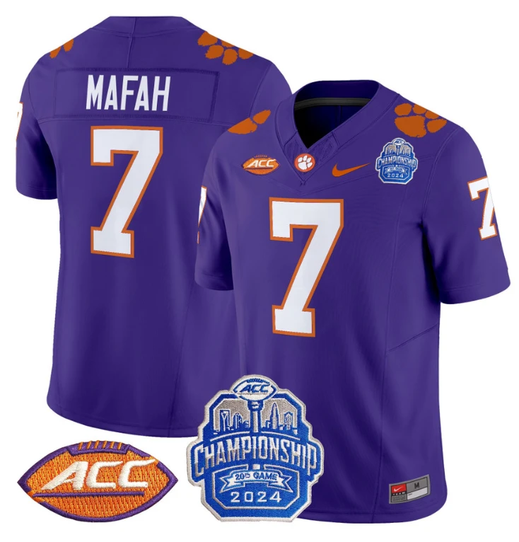 Phil Mafah Jersey #7 Clemson Tigers 2024 ACC Championship Patch Purple by My Store