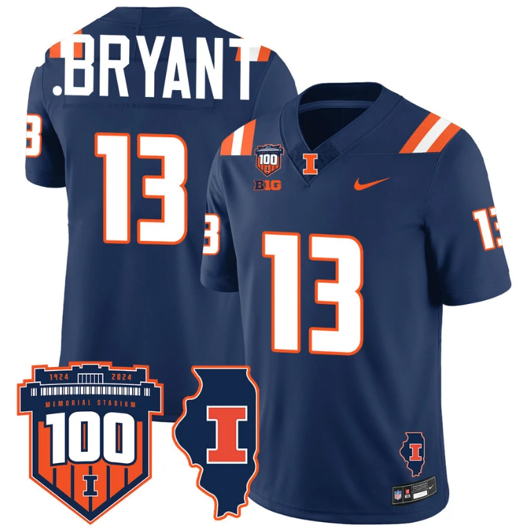 Pat Bryant Jersey #13 Illinois Fighting Vapor Limited College Football Stitched Navy by My Store