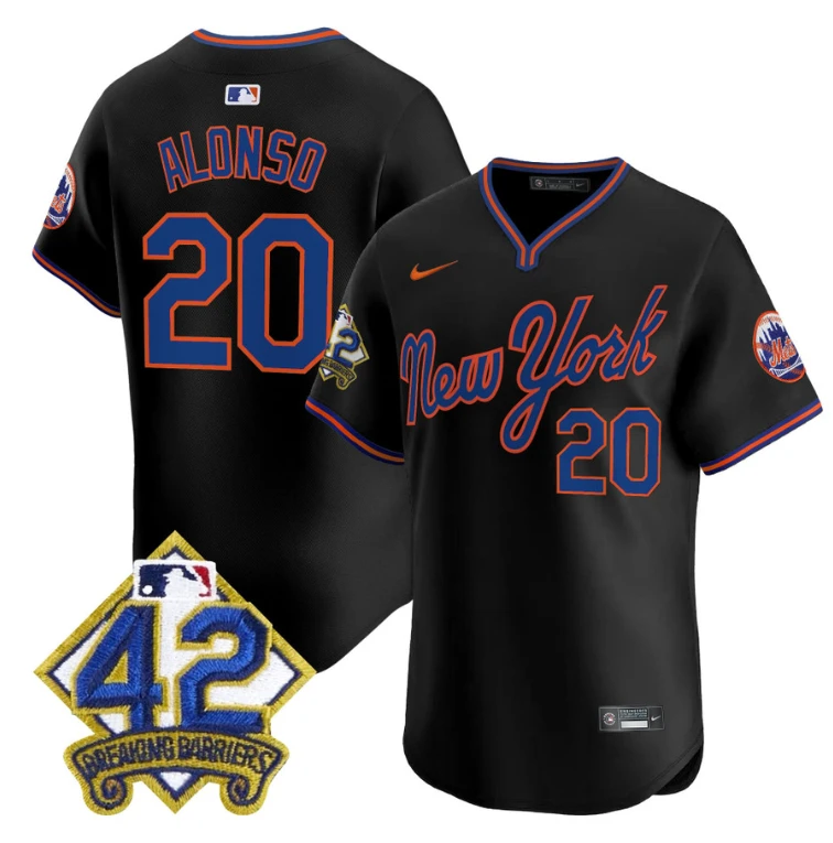 Pete Alonso Jersey #20 New York Mets 2025 Jackie Robinson Patch Road Alternate Stitched Black by My Store