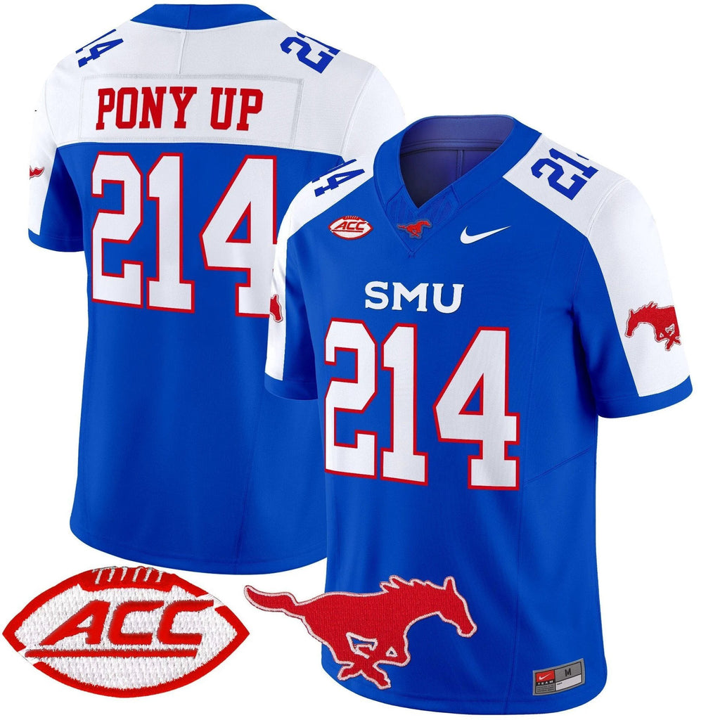Pony Up Jersey #214 SMU Mustangs 2025 Vapor Limited Stitched Blue Alter by My Store