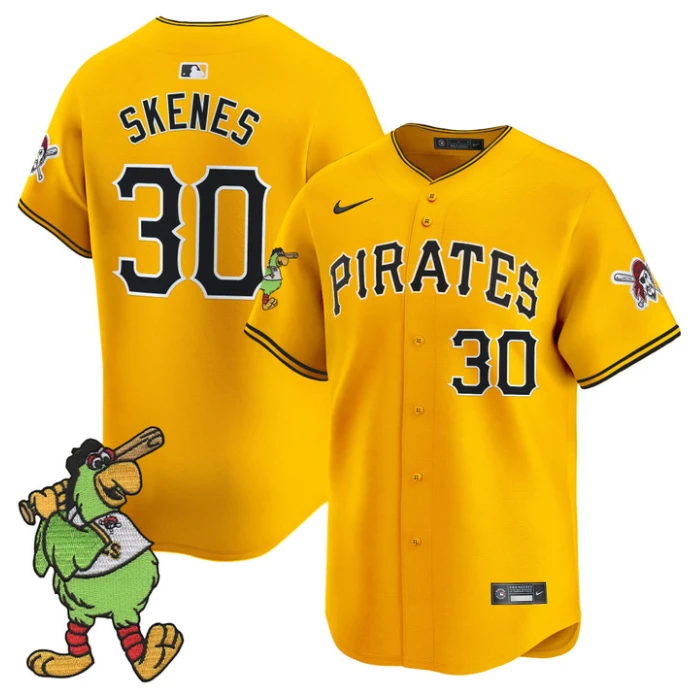 Paul Skenes Jersey #30 Pittsburgh Pirates Pirate Parrot Patch Premier Limited Stitched Gold by My Store