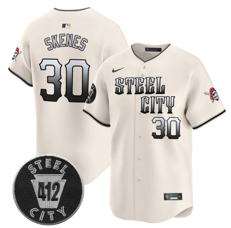 Paul Skenes Jersey #30 Pittsburgh Pirates 412 Patch Vapor Premier Limited V8 Stitched Cream by My Store