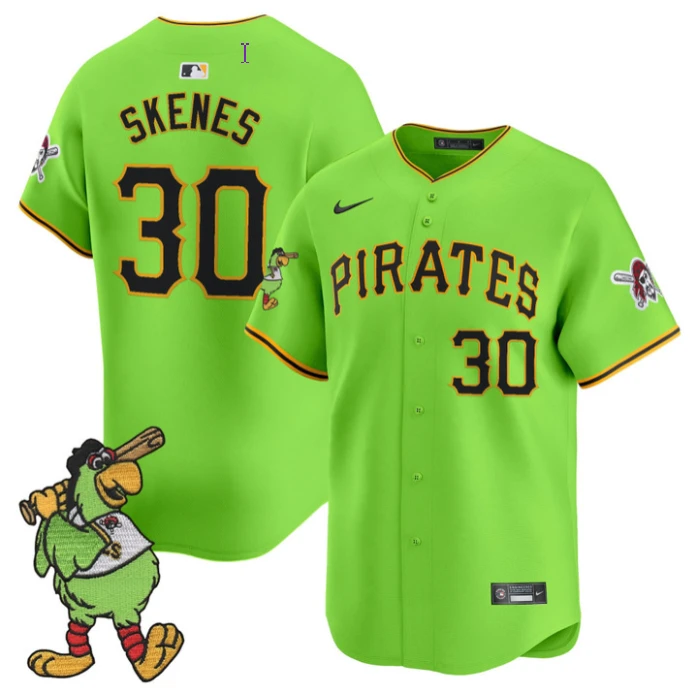 Paul Skenes Jersey #30 Pittsburgh Pirates Pirate Parrot Patch Premier Limited Stitched Green by My Store