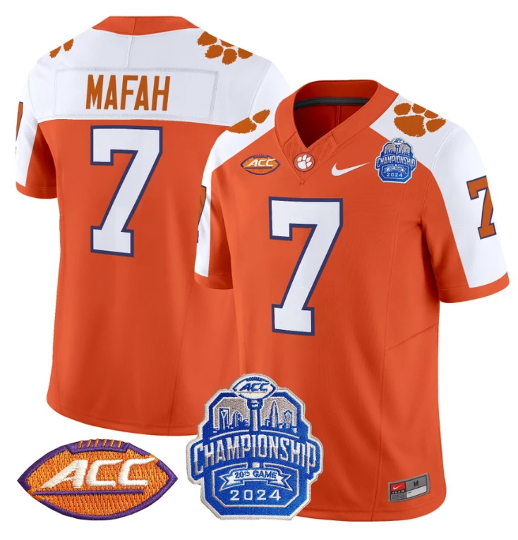 Phil Mafah Jersey #7 Clemson Tigers 2024 ACC Championship Patch Orange Alternate by My Store