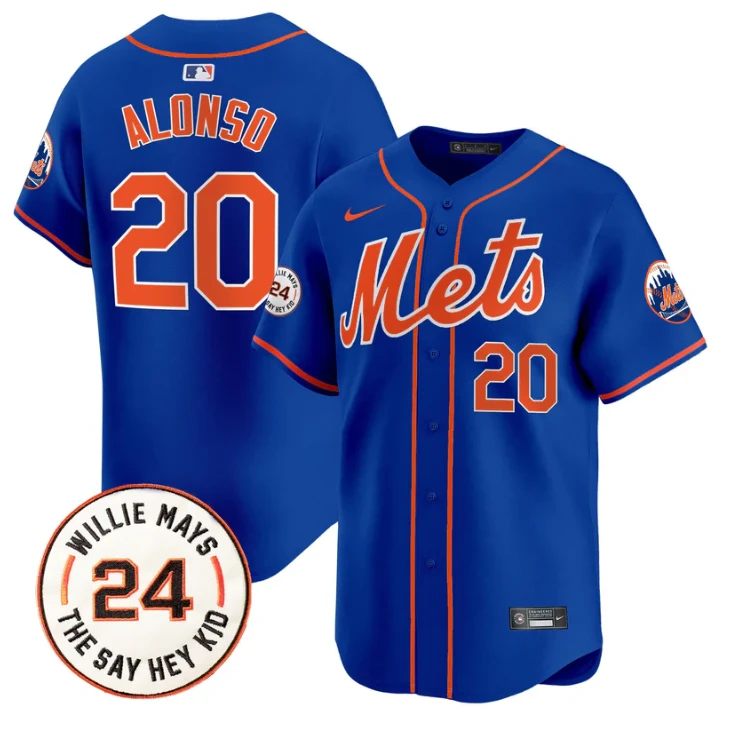 Pete Alonso Jersey #20 Mets Willie Mays Patch Vapor Premier Limited Stitched Royal by My Store