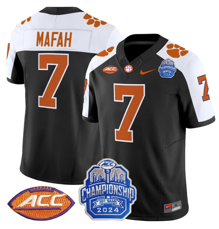 Phil Mafah Jersey #7 Clemson Tigers 2024 ACC Championship Patch Black Alternate by My Store