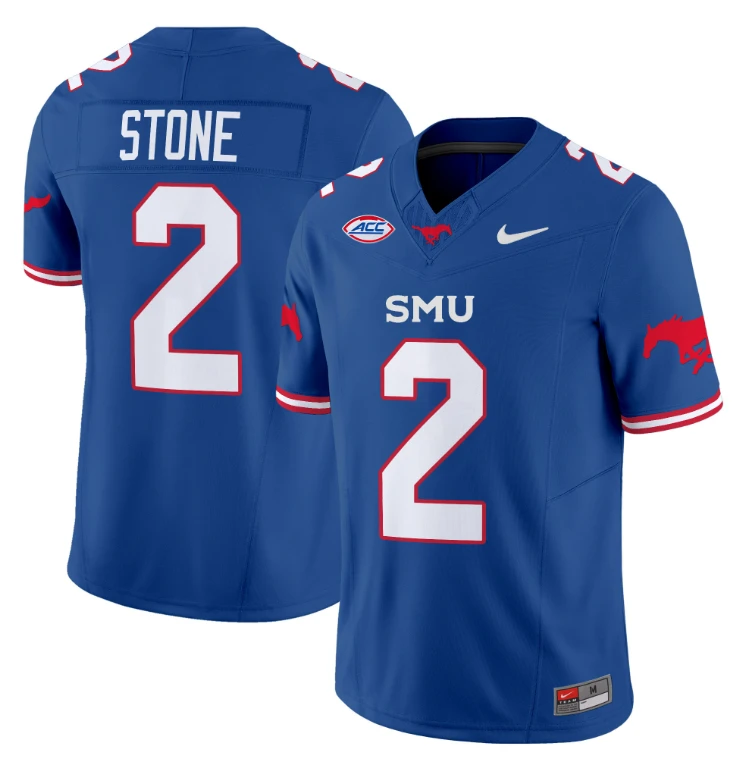Preston Stone Jersey #2 SMU Mustangs Icy College Football Vapor Limited Blue by My Store