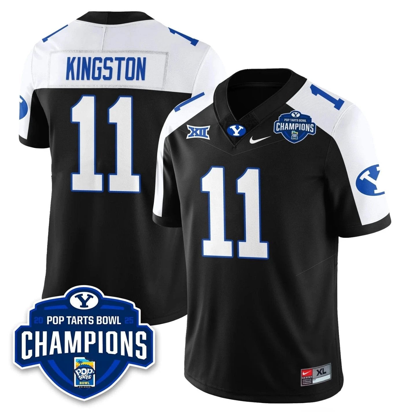 Parker Kingston Jersey #11 BYU Cougars 2025 Pop-Tarts Bowl Champions Black Alternate by NCAA Football Jersey