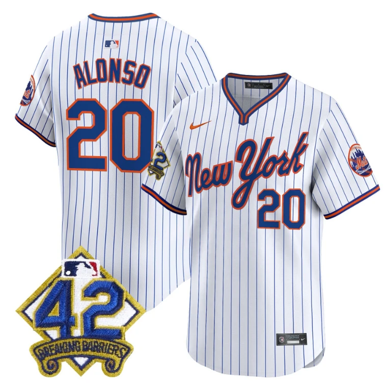Pete Alonso Jersey #20 New York Mets 2025 Jackie Robinson Patch Road Alternate Stitched Pinstripe by My Store