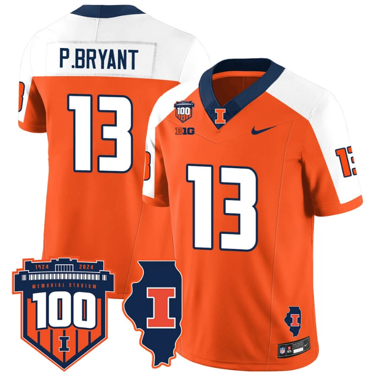 Pat Bryant Jersey #13 Illinois Fighting Vapor Limited College Football Stitched Orange Alternate by My Store