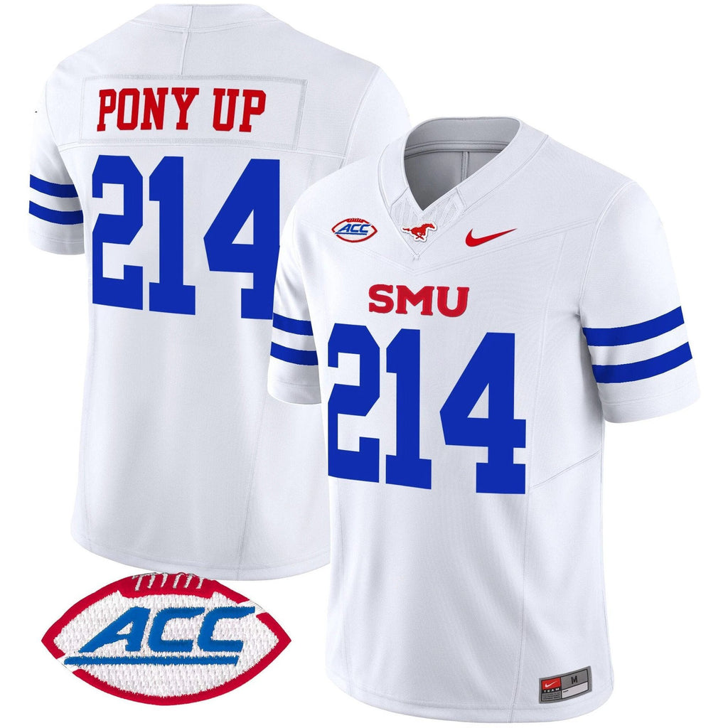 Pony Up Jersey #214 SMU Mustangs 2025 Vapor Limited Stitched Ice White by My Store