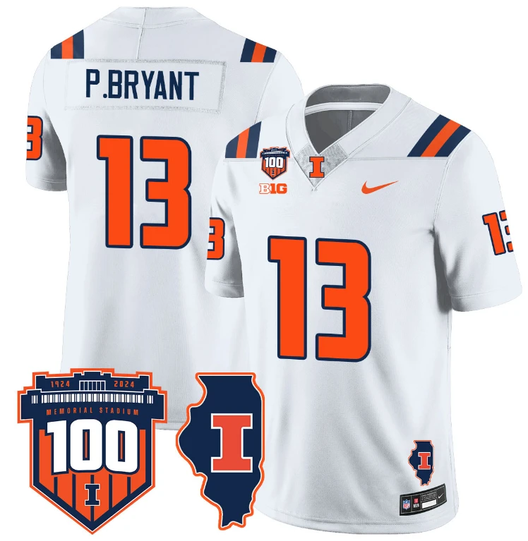 Pat Bryant Jersey #13 Illinois Fighting Vapor Limited College Football Stitched White by My Store