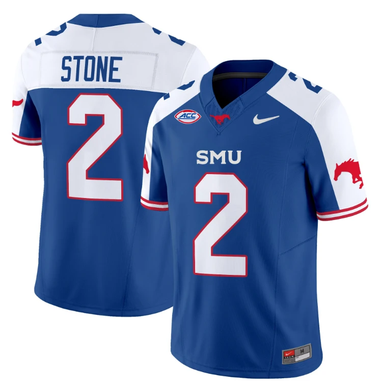 Preston Stone Jersey #2 SMU Mustangs Icy College Football Vapor Limited Blue Alternate by My Store