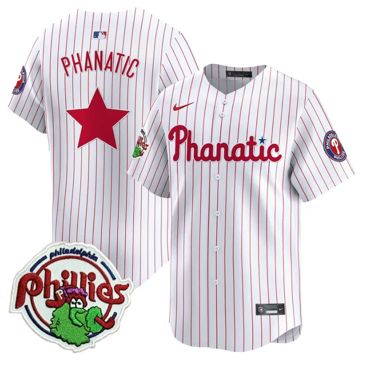 Phanatic Jersey Phillies Phanatic Patch Vapor Premier Limited Stitched White Pinstripe by My Store