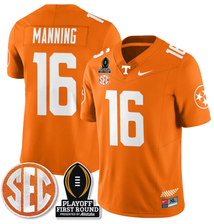 Peyton Manning Jersey #16 Tennessee Vols Playoff First Round Patch Orange by NCAA Football Jersey