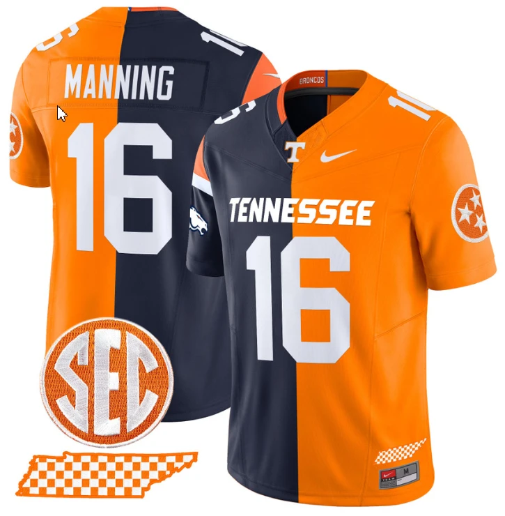 Peyton Manning Jersey Broncos #16 Tennessee Volunteers Split Vapor Football by My Store
