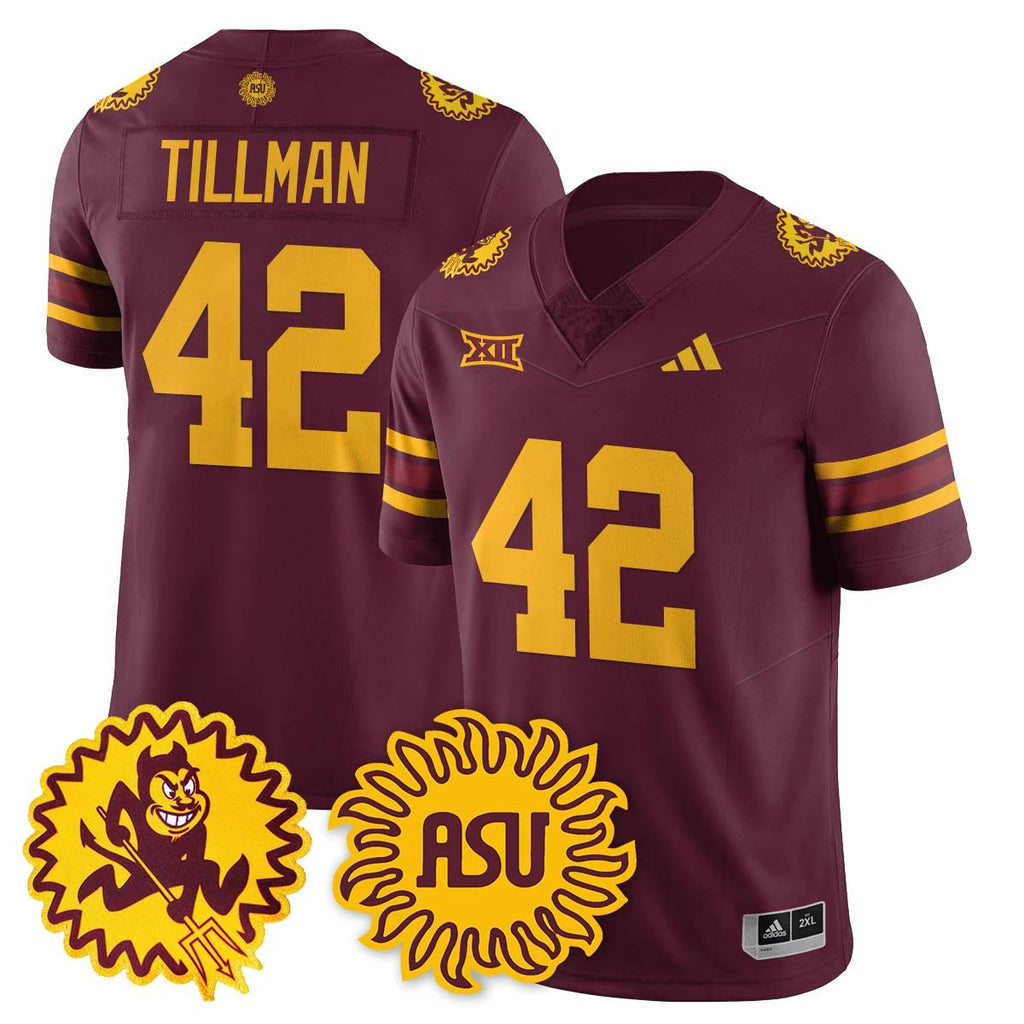 Pat Tillman Jersey #42 Arizona State Sun Devils 1975 Throwback Stitched Maroon by My Store NCAA Football Jerseys