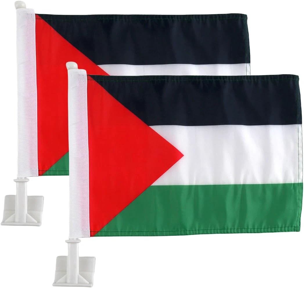 Palestinian flag Car Window Flag of Palestinian 11X18 Inch(28x46cm) 100% Polyester, Strong White Flagpole by flagsshop