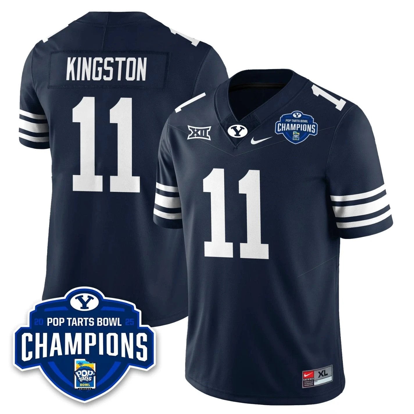 Parker Kingston Jersey #11 BYU Cougars 2025 Pop-Tarts Bowl Champions Navy by NCAA Football Jersey