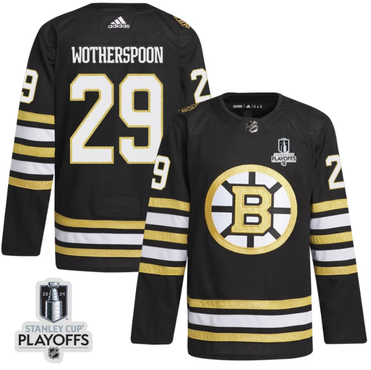 Parker Wotherspoon 29 Boston Bruins 2024 NHL Playoffs Patch Home Jersey - Men, Black by Hockey David