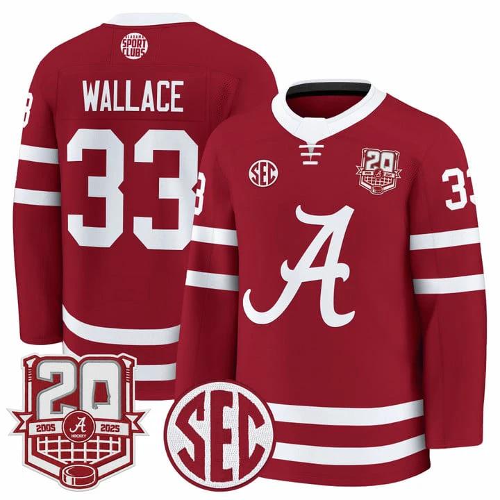 Parks Wallace Jersey #33 Alabama Crimson Tide 2025-26 Premium 20th Anniversary Patch Stitched by Hockey David